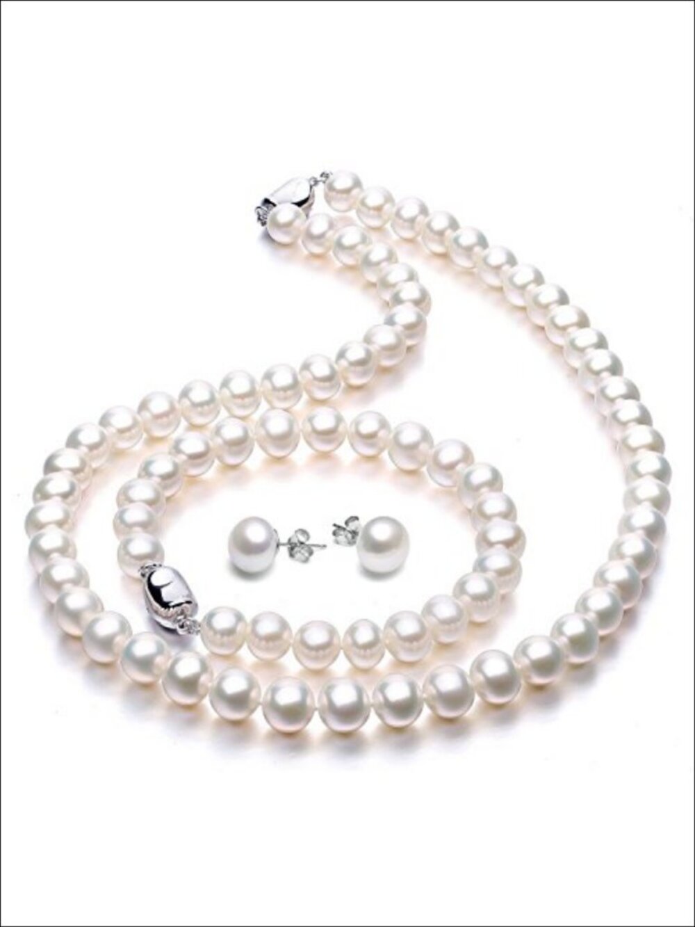 Freshwater Cultured Pearl Jewelry Set Necklace Bracelet & Stud Earrings 925